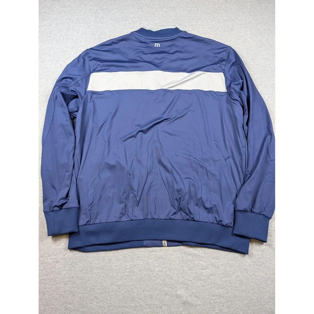 Travis Mathew Track Jacket Mens 2XL Blue White Full Zip Colorblock Golf Nylon